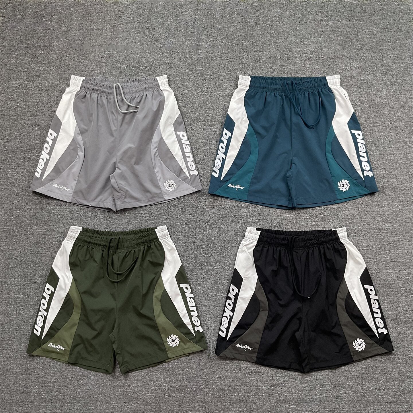 Broken Planet Embroidered Retro Color Block Shorts