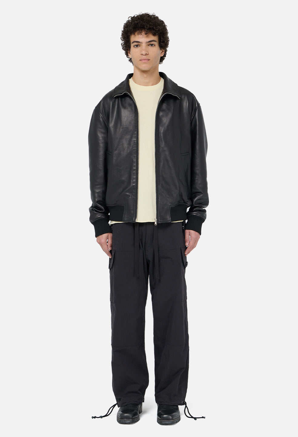Leather Curson Bomber / Black