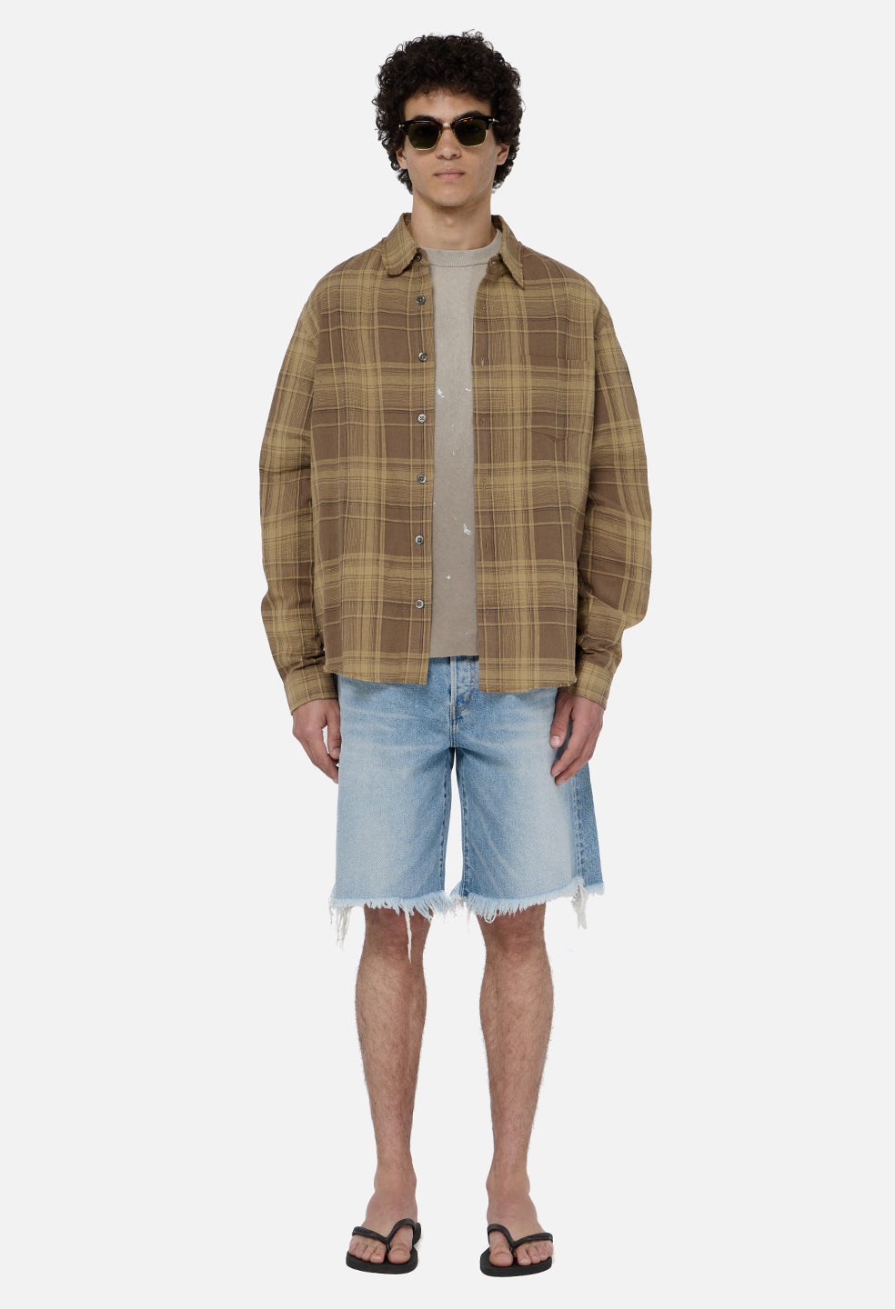 Raw Edge Cropped Cloak / Mocha Check