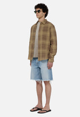 Raw Edge Cropped Cloak / Mocha Check