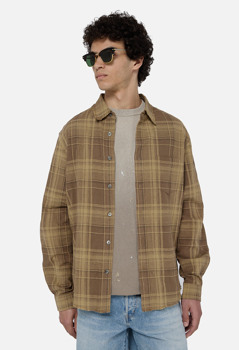 Raw Edge Cropped Cloak / Mocha Check