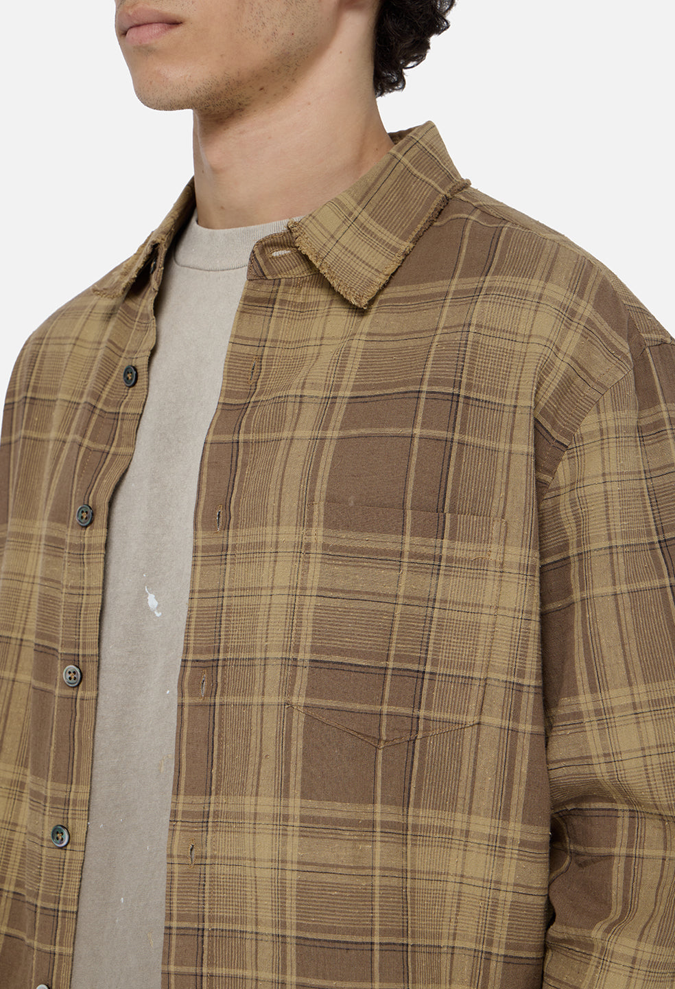 Raw Edge Cropped Cloak / Mocha Check