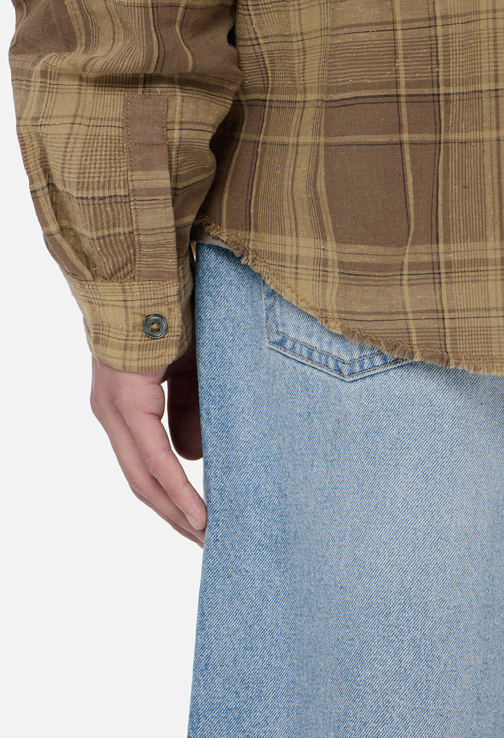 Raw Edge Cropped Cloak / Mocha Check