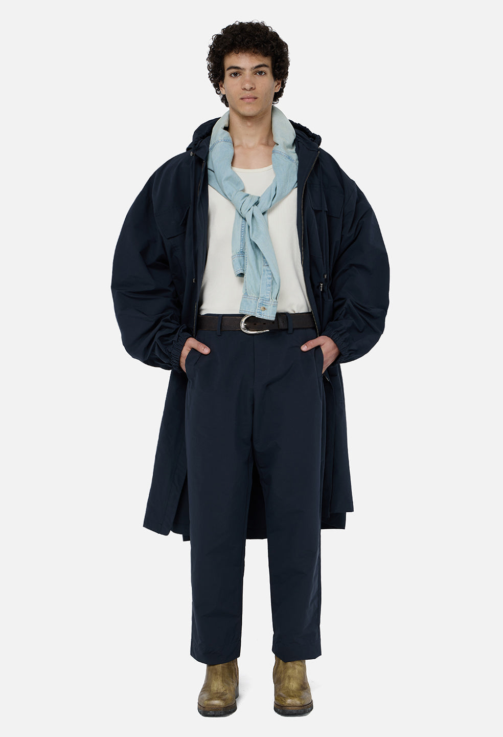 Vero Brushed Nylon Hooded Trench / Dark Navy