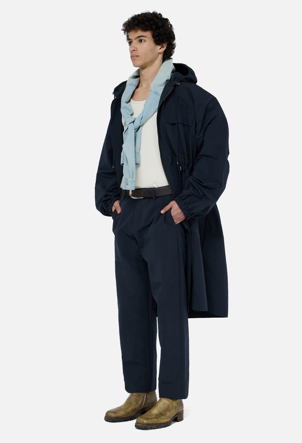 Vero Brushed Nylon Hooded Trench / Dark Navy