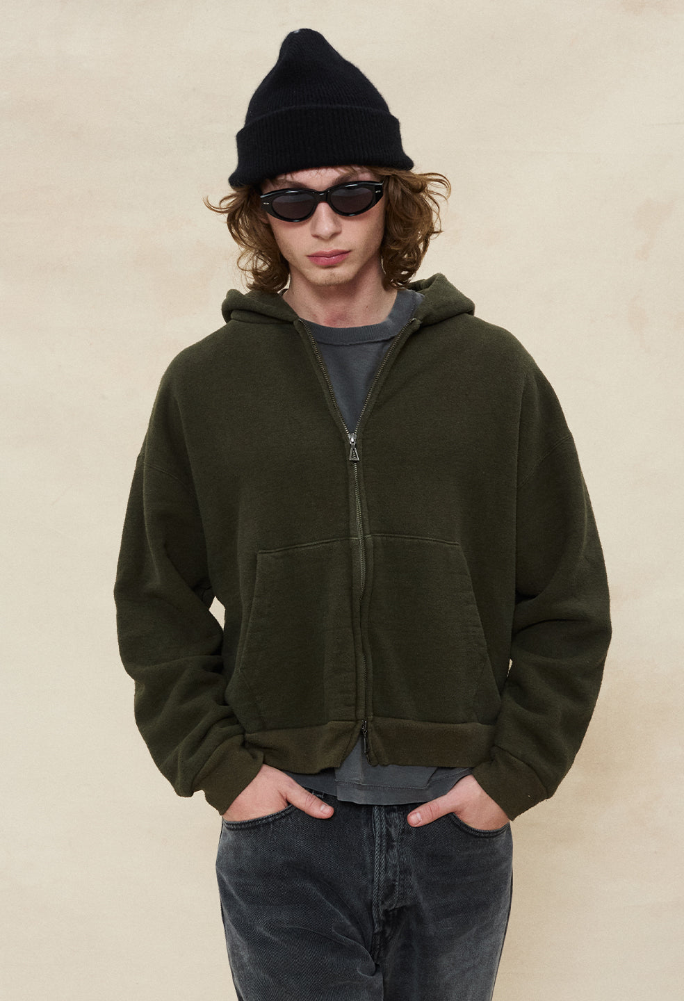 Silk Noil Full-Zip / Olive