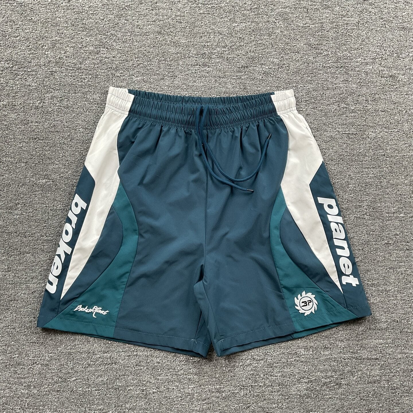Broken Planet Embroidered Retro Color Block Shorts