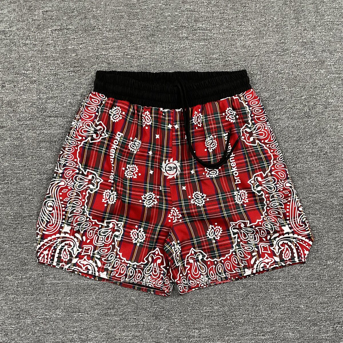 Broken Planet Paisley Plaid Loose Drawstring Shorts