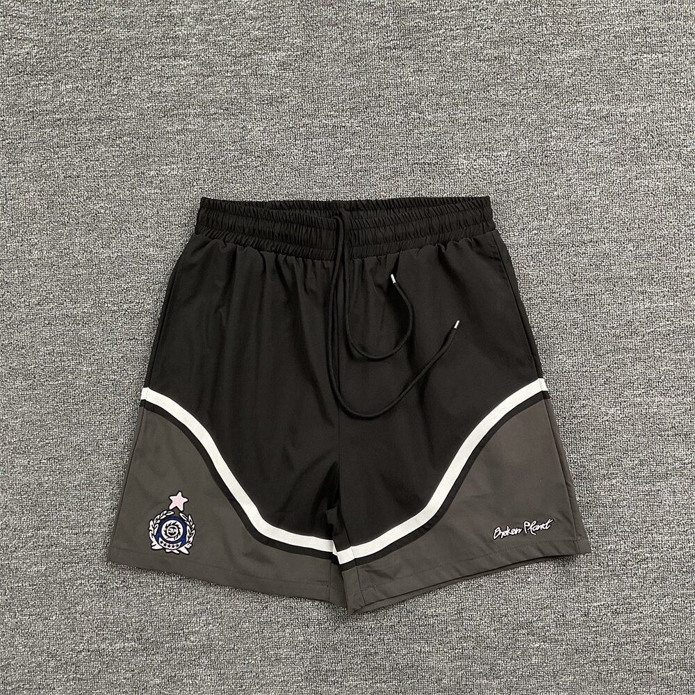 Broken Planet Embroidered Color Block Basketball Shorts