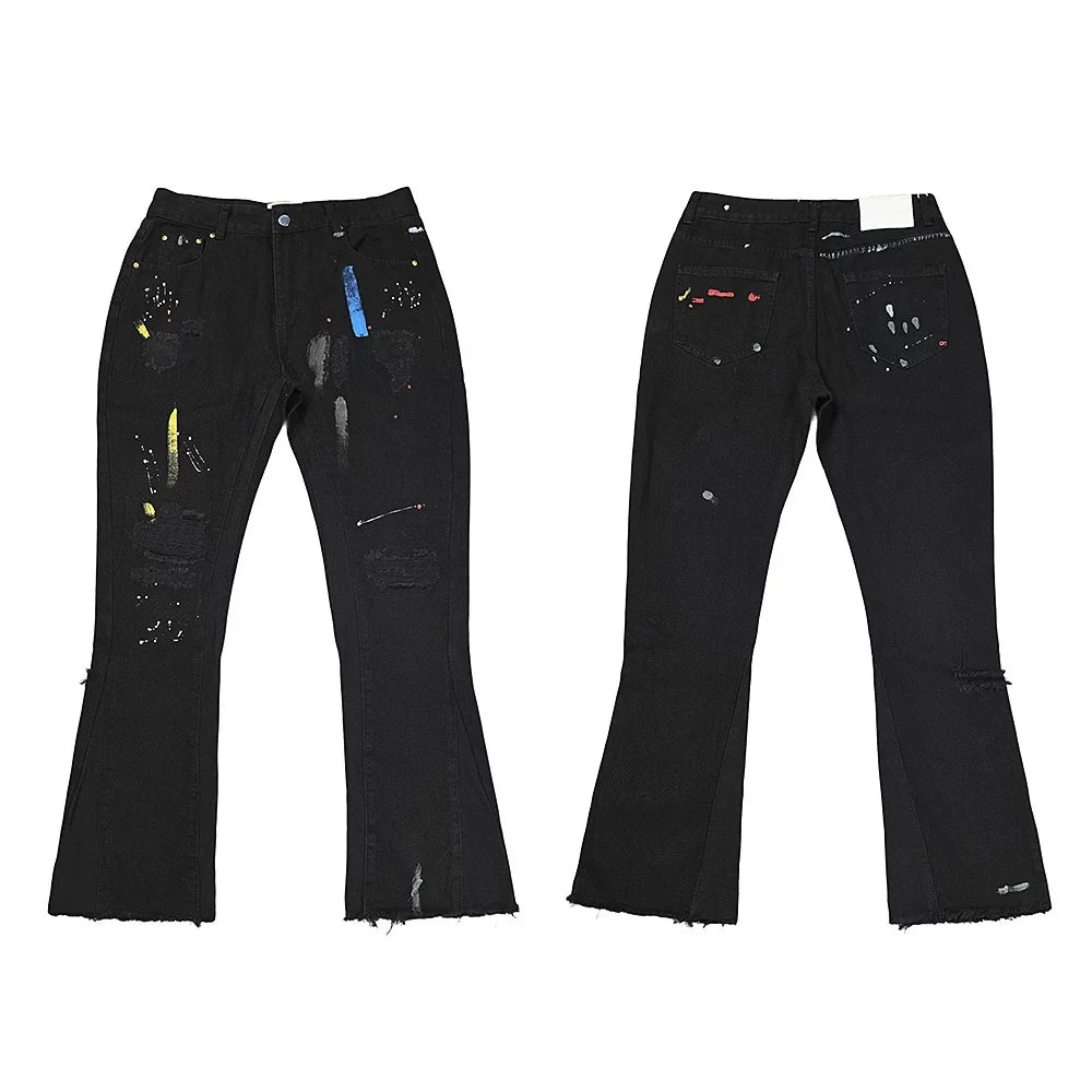 Gallery Dept Black Flare Paint‑Splatter Jeans