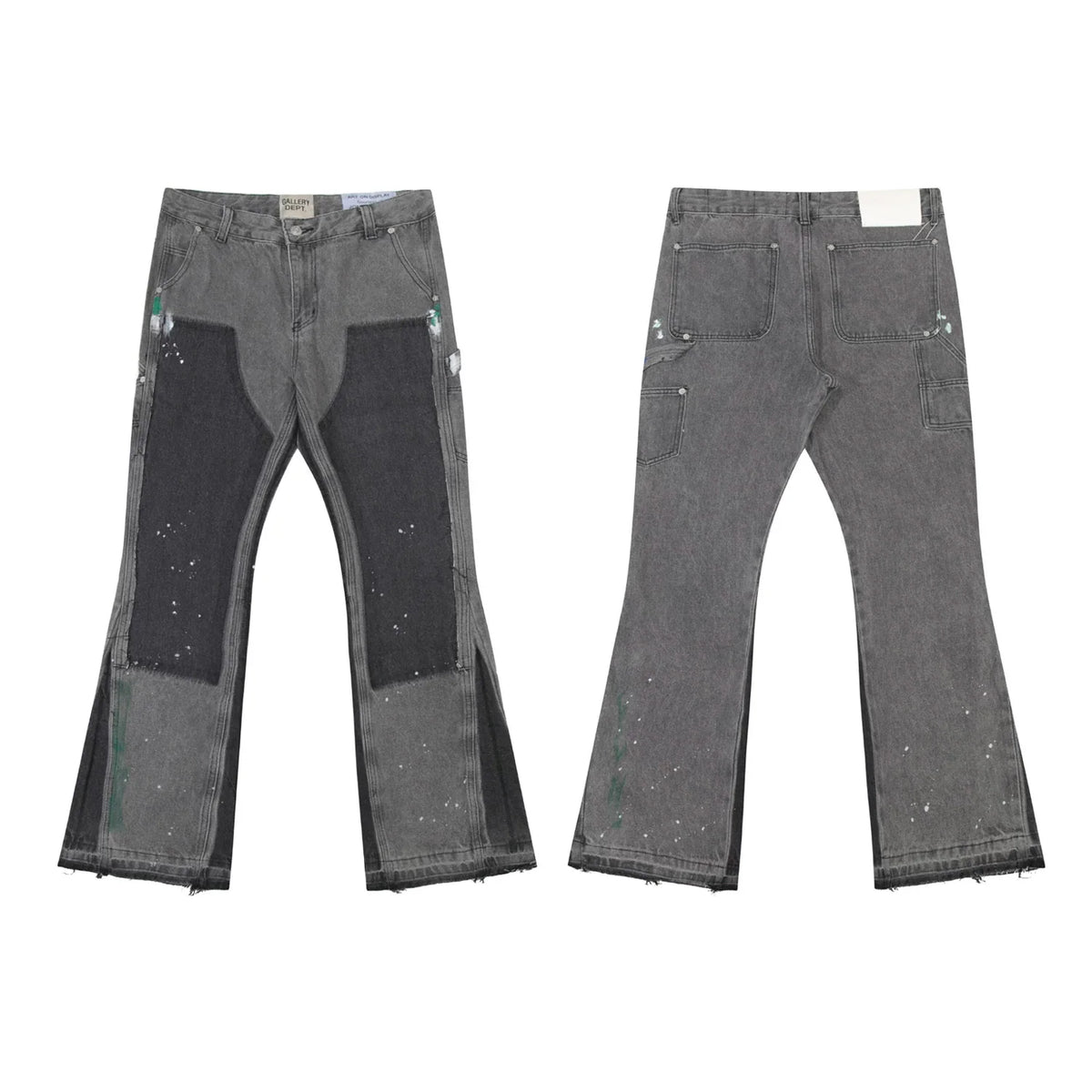 Gallery Dept Grey‑Black Patch‑Splice Flare Jeans