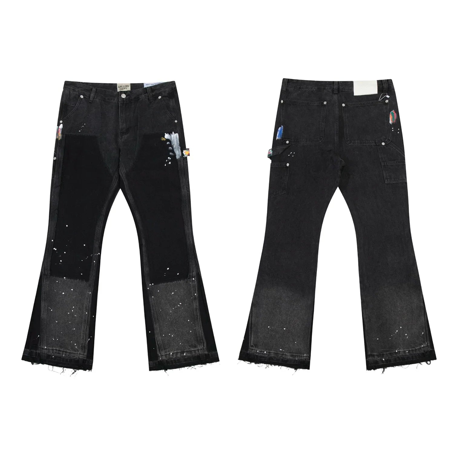 Gallery Dept Black Splice Paint‑Speck Flare Jeans