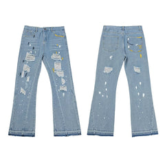 Gallery Dept Multi‑Ripped Paint‑Speck Flare Jeans