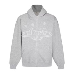 Broken Planet Puff Print Fleece Zip Up Hoodie