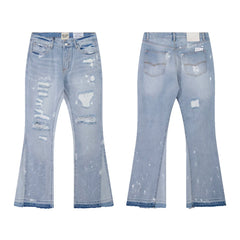 Gallery Dept Light‑Wash Ripped Paint‑Speck Flare Jeans