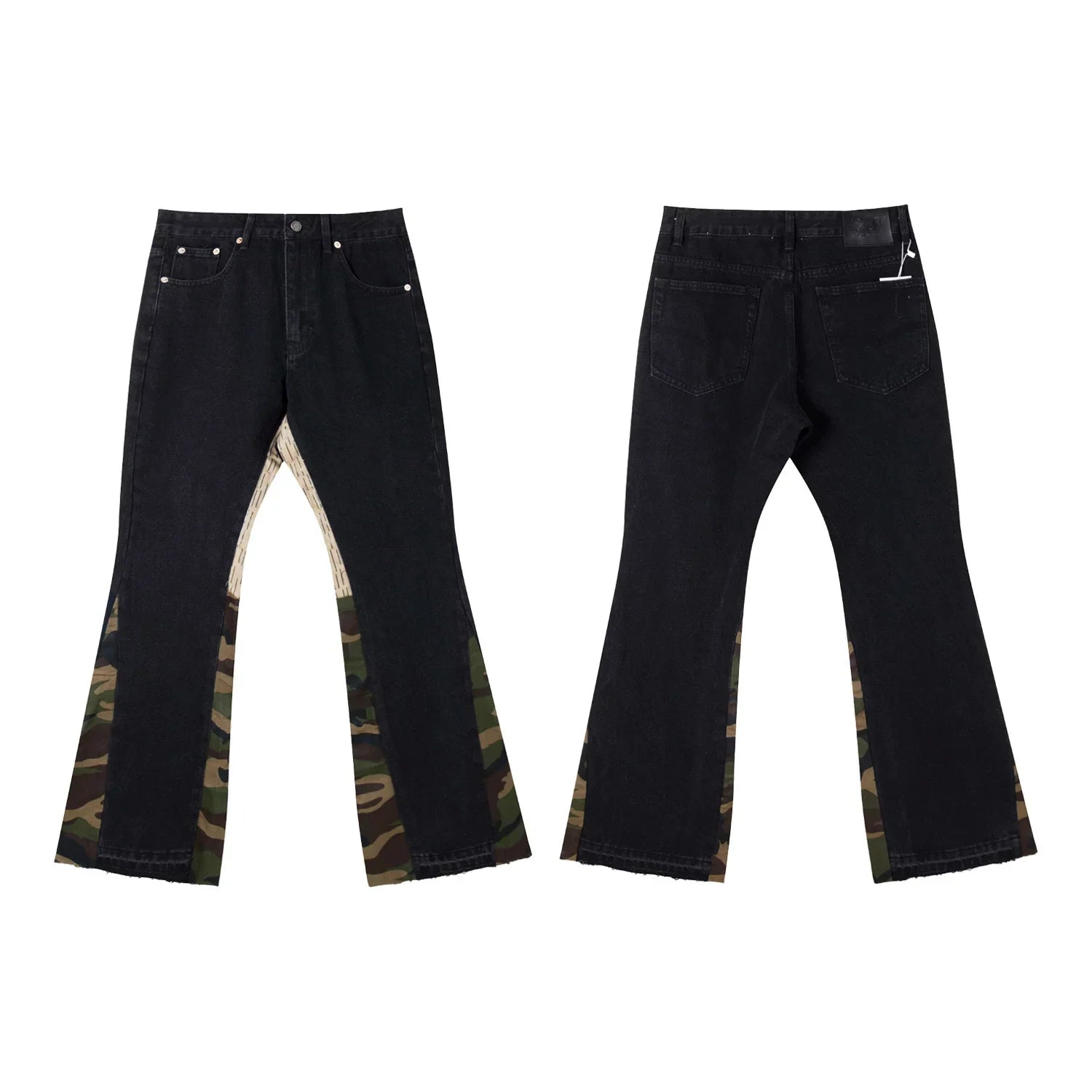 Gallery Dept Camo‑Panel Black Flare Jeans