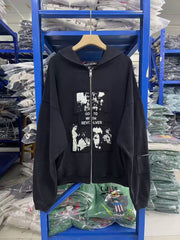 ERD's melancholic  Washed Patchwork Graphic Zip Hoodie