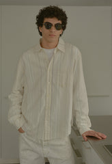 Raw Edge Cropped Cloak / Salt Stripe
