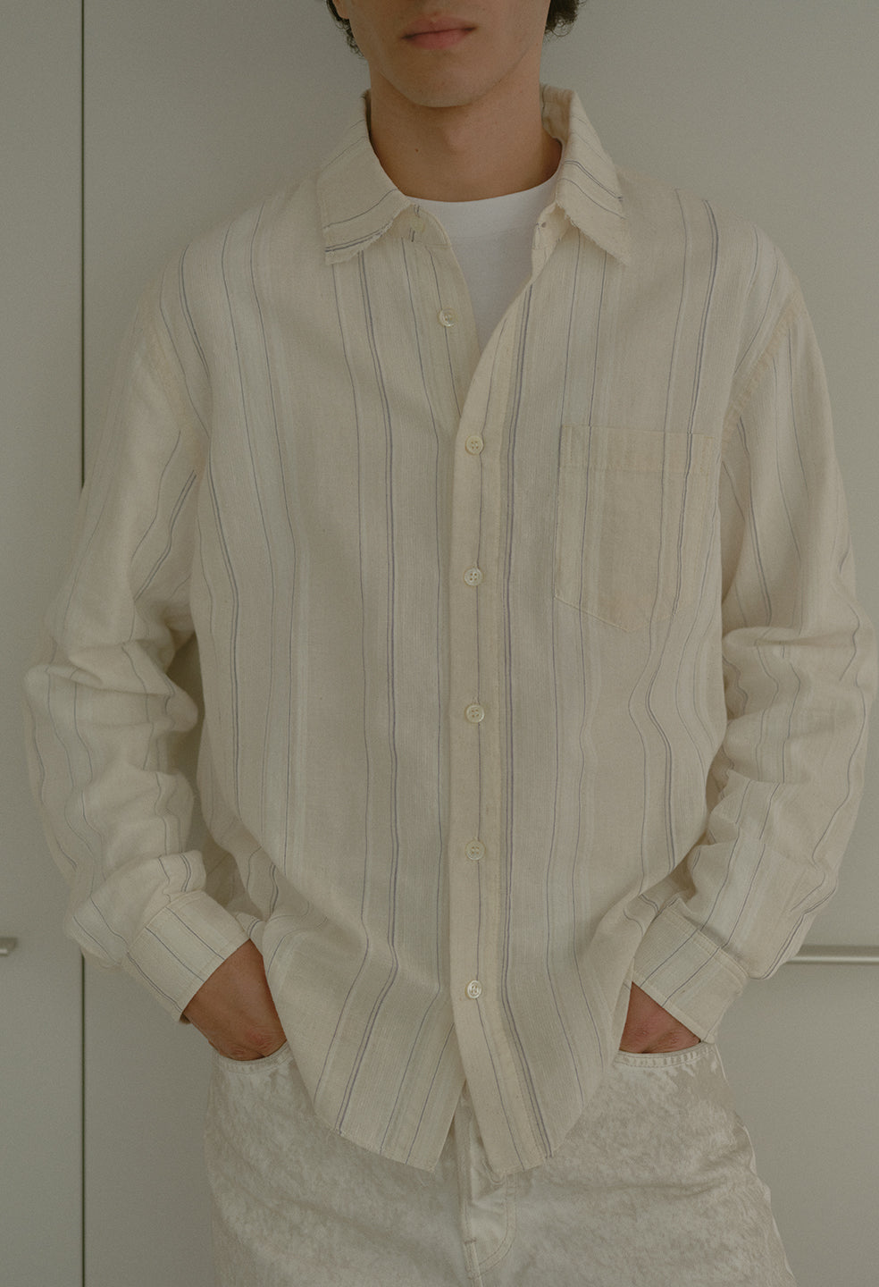 Raw Edge Cropped Cloak / Salt Stripe