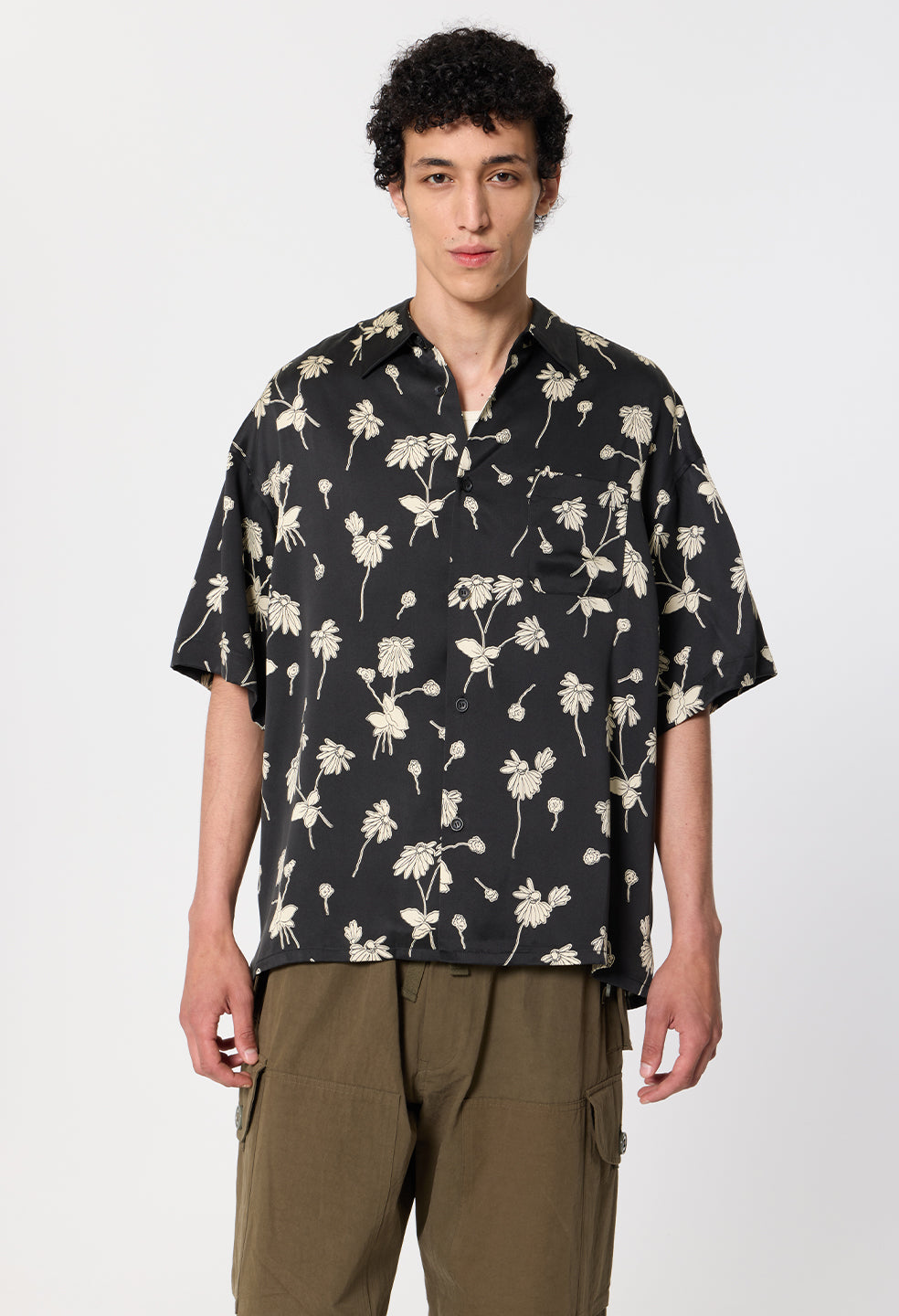 Brushed Silk Button Up / Field Sketch Black x Salt