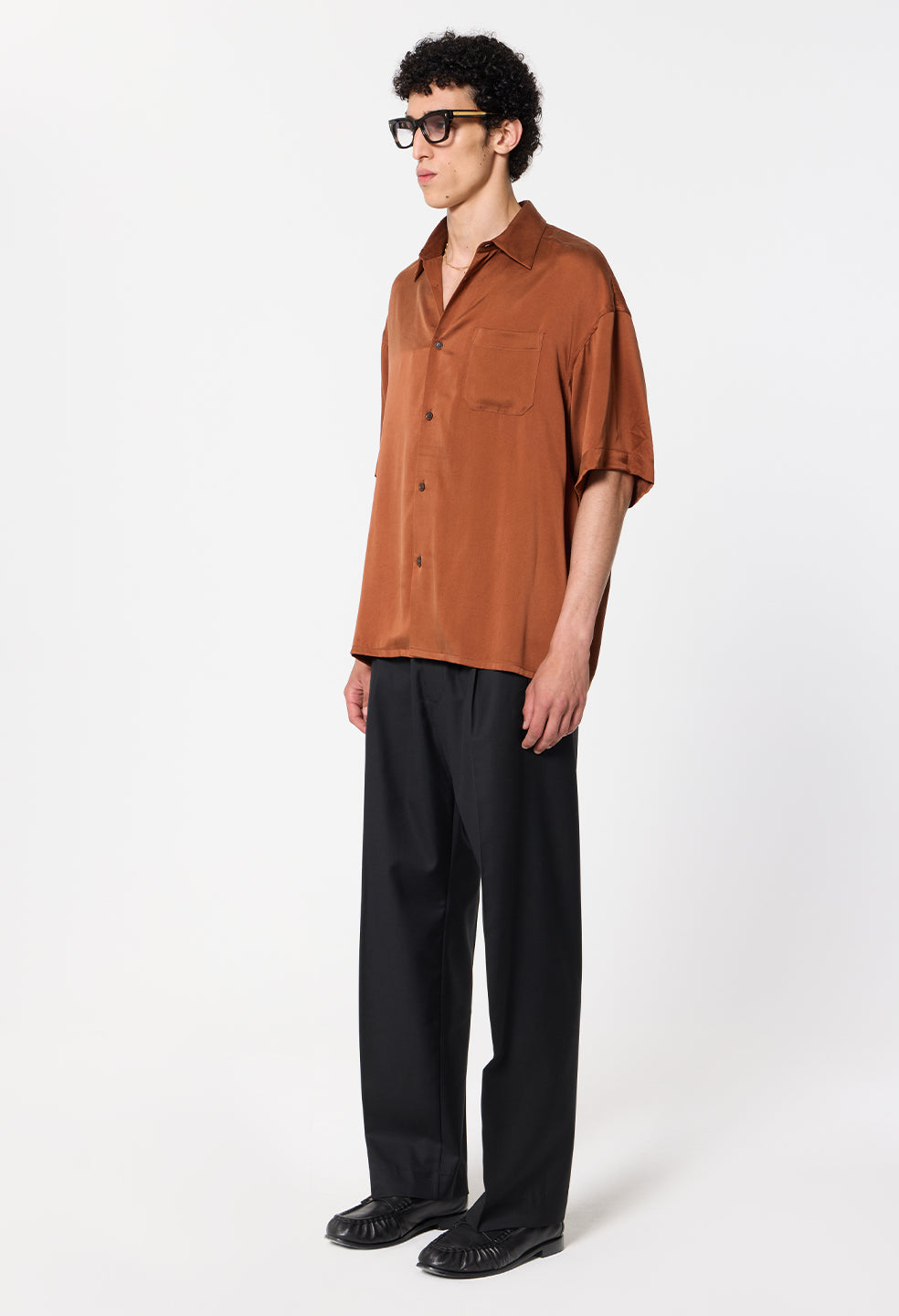 Brushed Silk Button Up / Rust