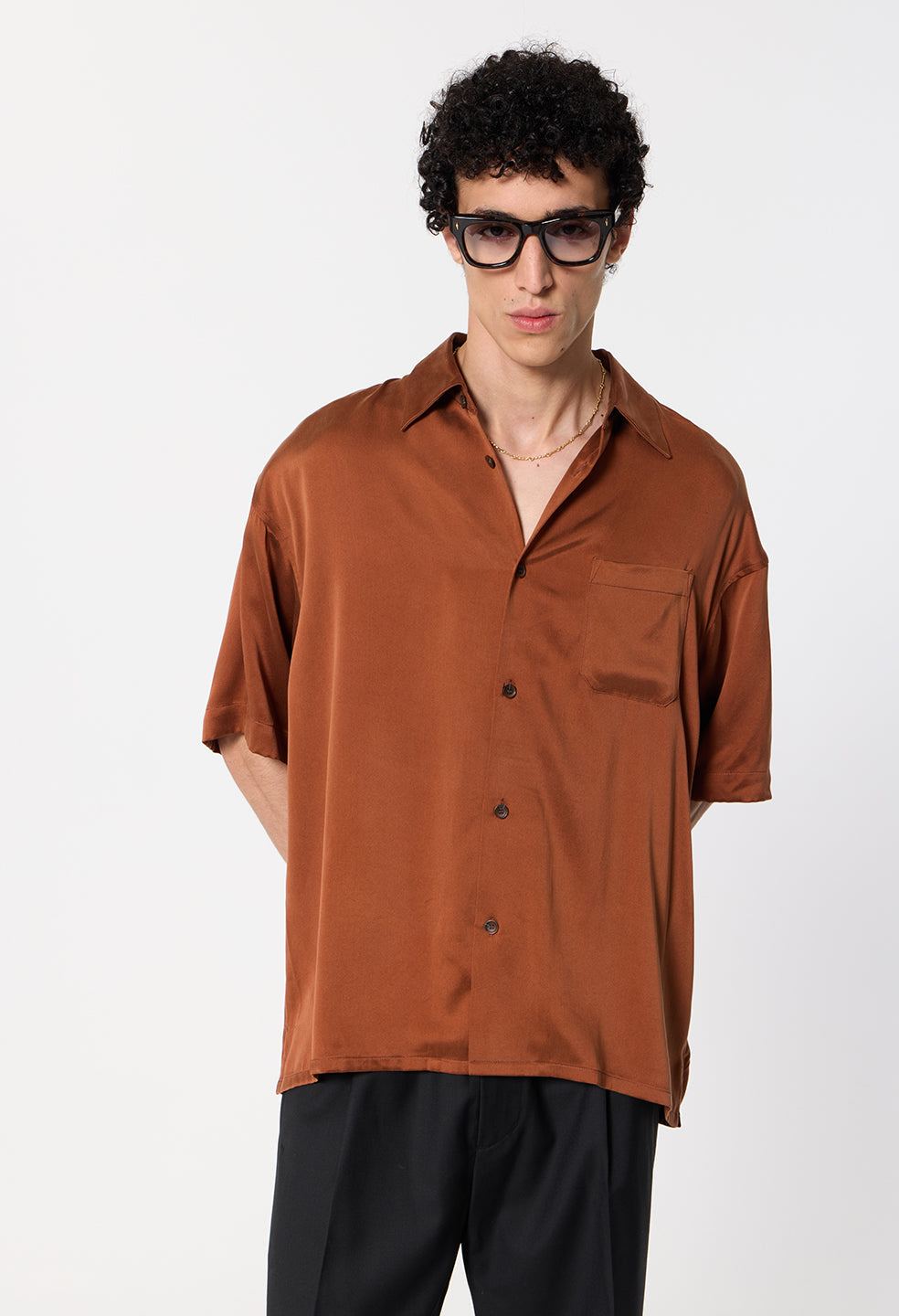 Brushed Silk Button Up / Rust