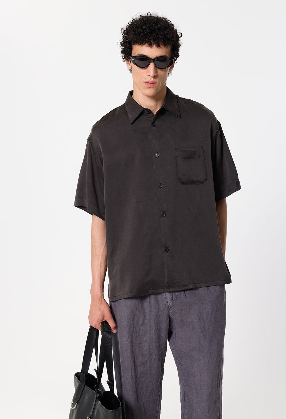 Brushed Silk Button Up / Black
