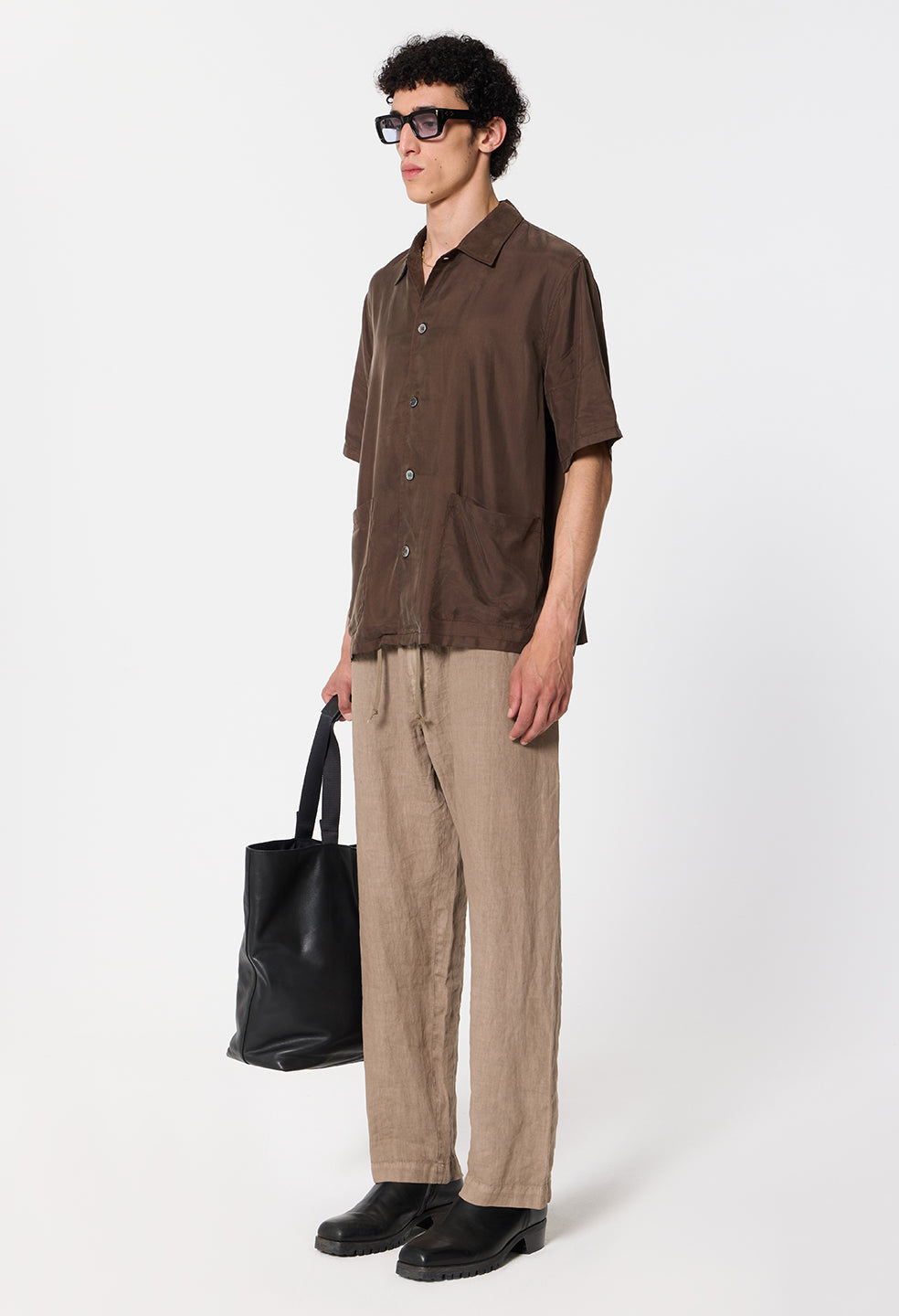 Cupro Smoking Shirt / Espresso