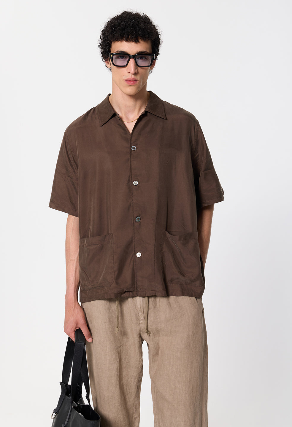 Cupro Smoking Shirt / Espresso
