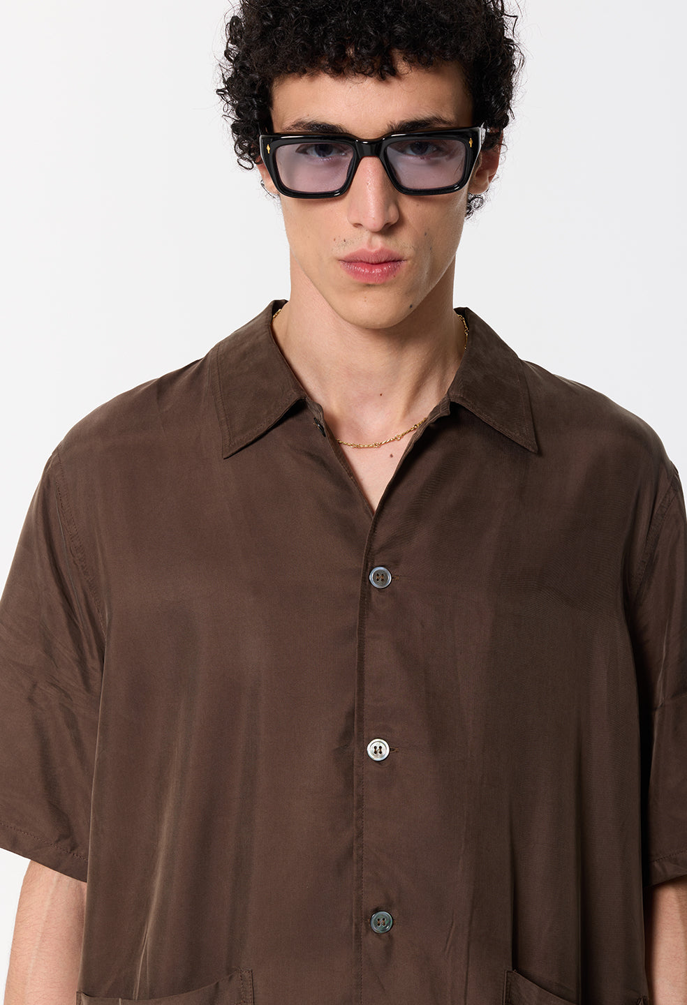 Cupro Smoking Shirt / Espresso