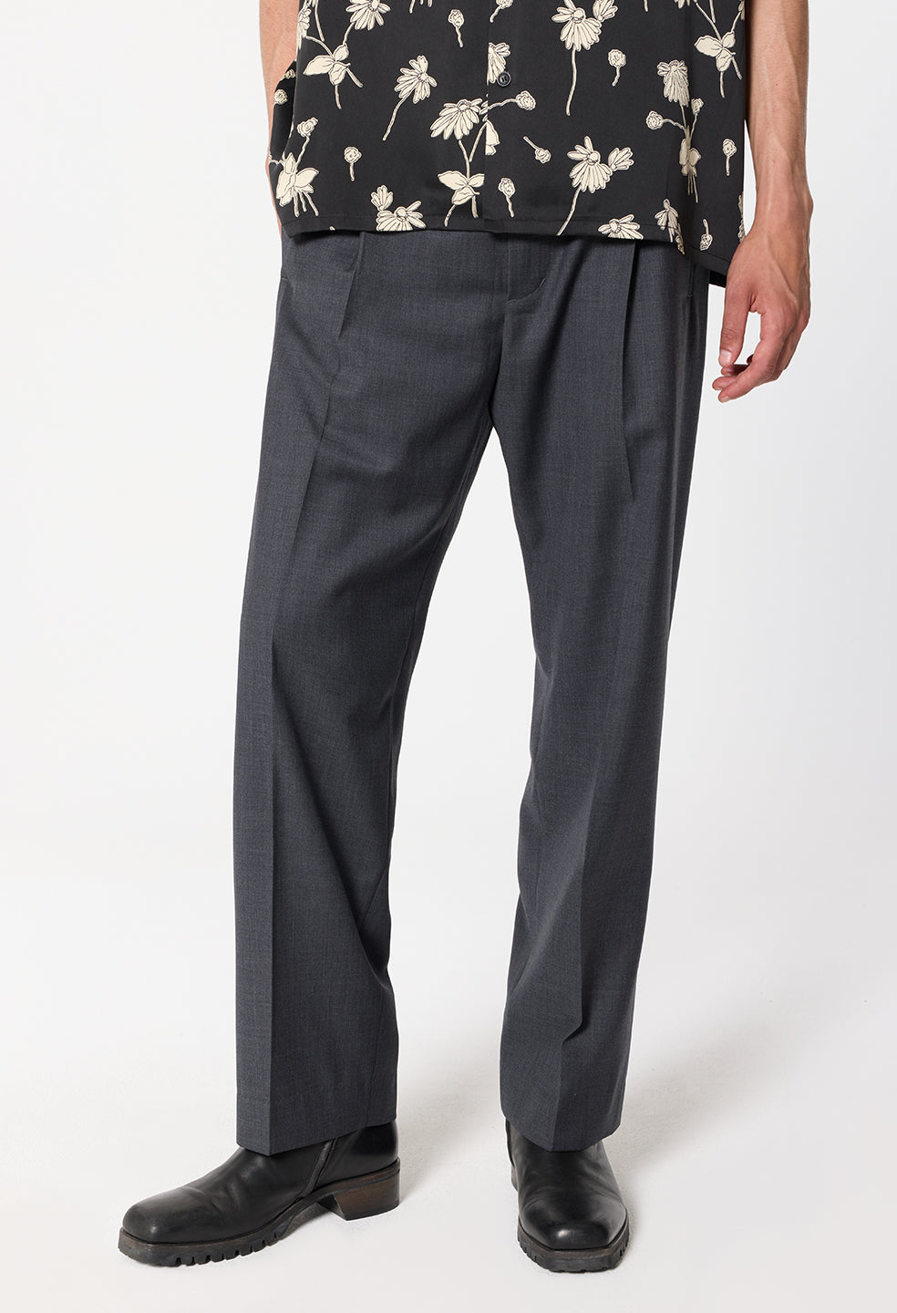 Wool Wide Easy Trouser / Charcoal